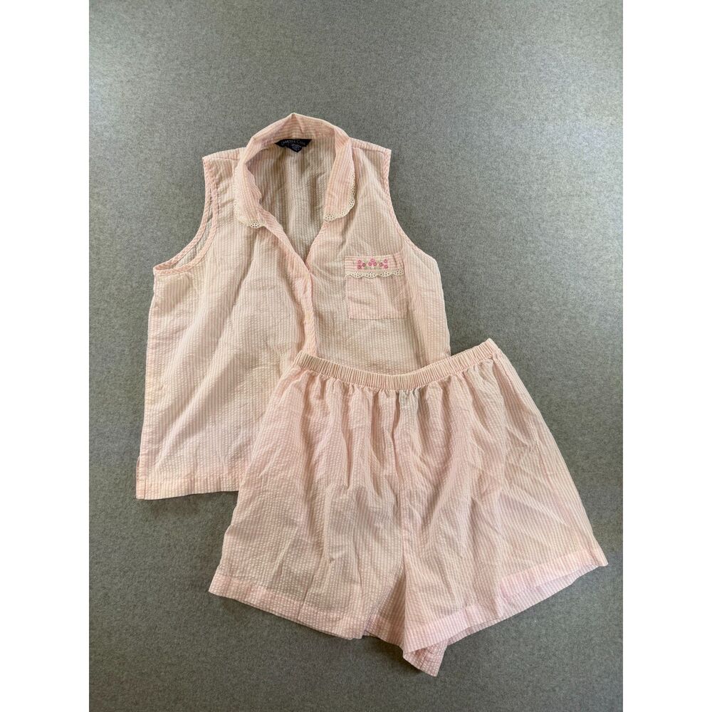 Charter Club Intimates Women’s L Pink Seersucker Floral Pajama Short Set 3186